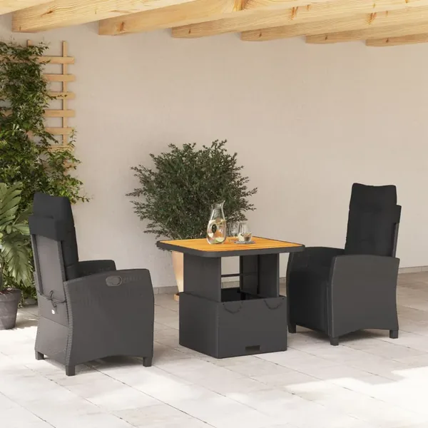 Ensemble à manger de jardin avec coussins 3 pcs Noir
