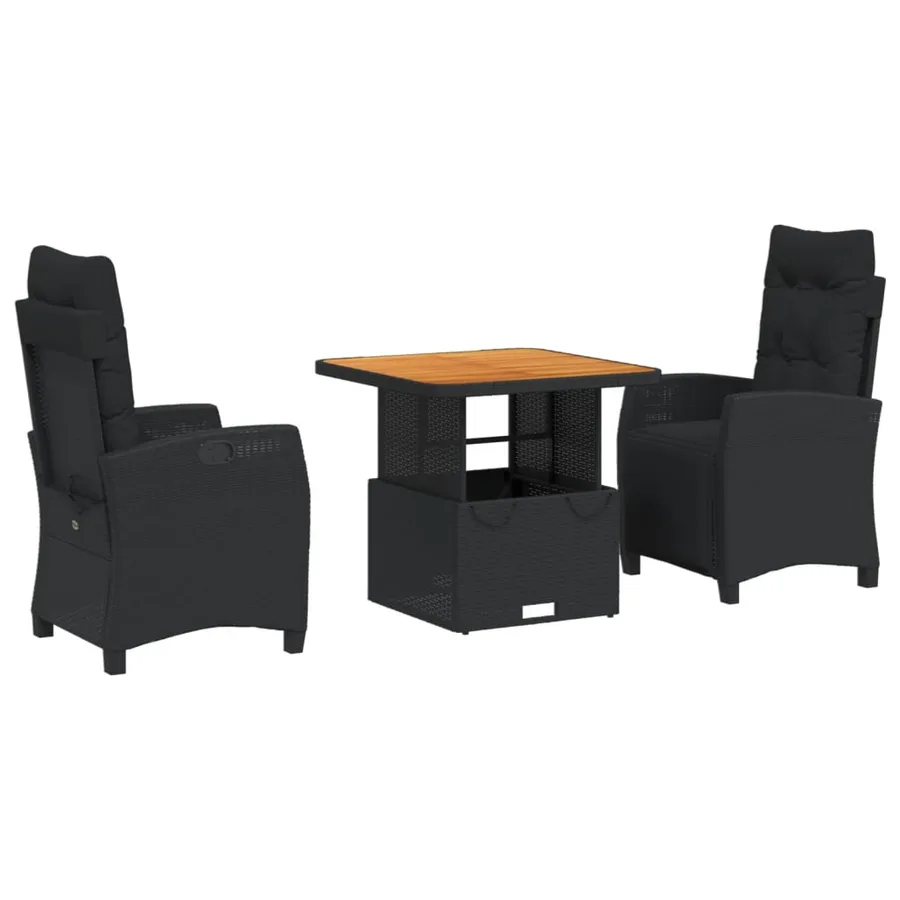 Ensemble à manger de jardin avec coussins 3 pcs Noir - 2