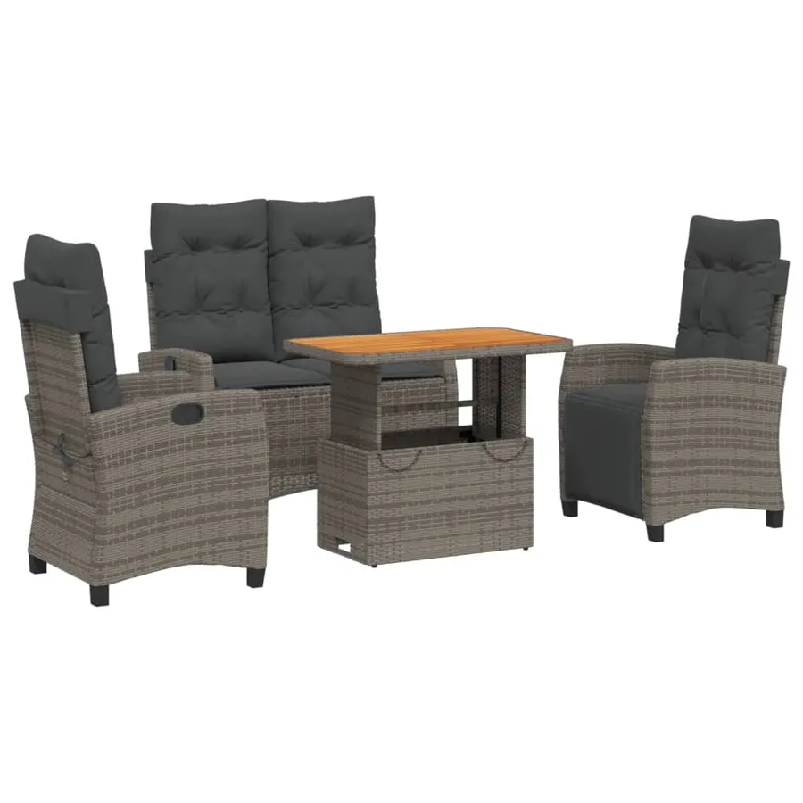 Ensemble à manger jardin 4pcs et coussins Gris Résine tressée - 2