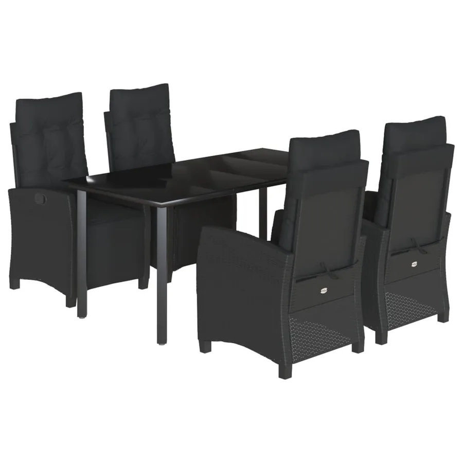 Ensemble à manger de jardin coussins 5pcs Noir Résine tressée - 2