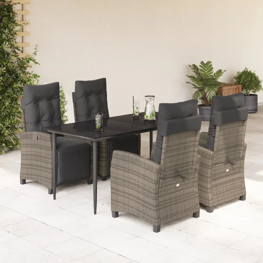 Ensemble à manger de jardin 5 pcs coussins gris résine tressée