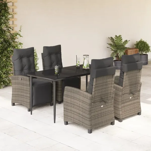 Ensemble à manger de jardin 5 pcs coussins gris résine tressée
