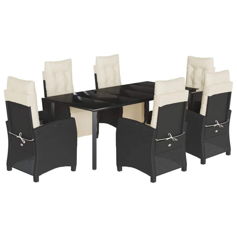 Ensemble à manger de jardin coussins 7pcs Noir Résine tressée - 2