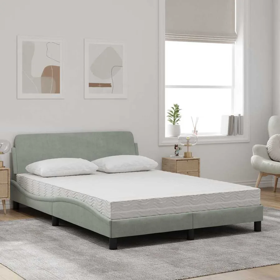 Lit avec matelas Dover gris clair 120x200 cm velours - 3