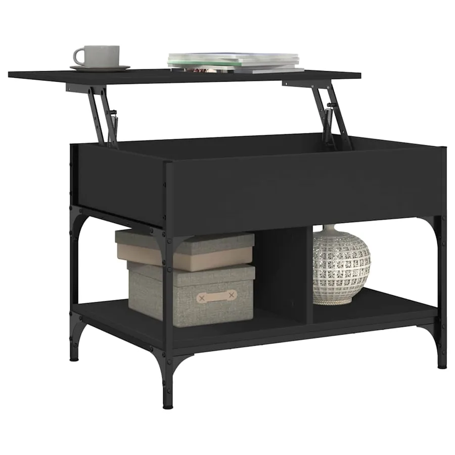 Table basse noir 70x50x50 cm bois d'ingénierie et métal - 4