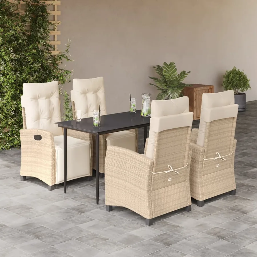Ensemble à manger de jardin avec coussins 5pcs Beige poly rotin