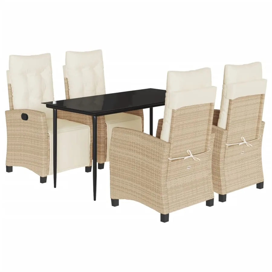 Ensemble à manger de jardin avec coussins 5pcs Beige poly rotin - 2