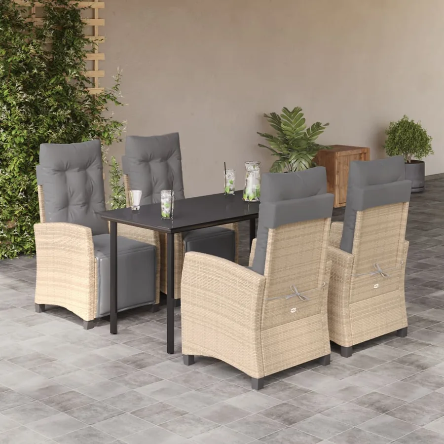 Ensemble à manger de jardin coussins 5 pcs mélange beige rotin