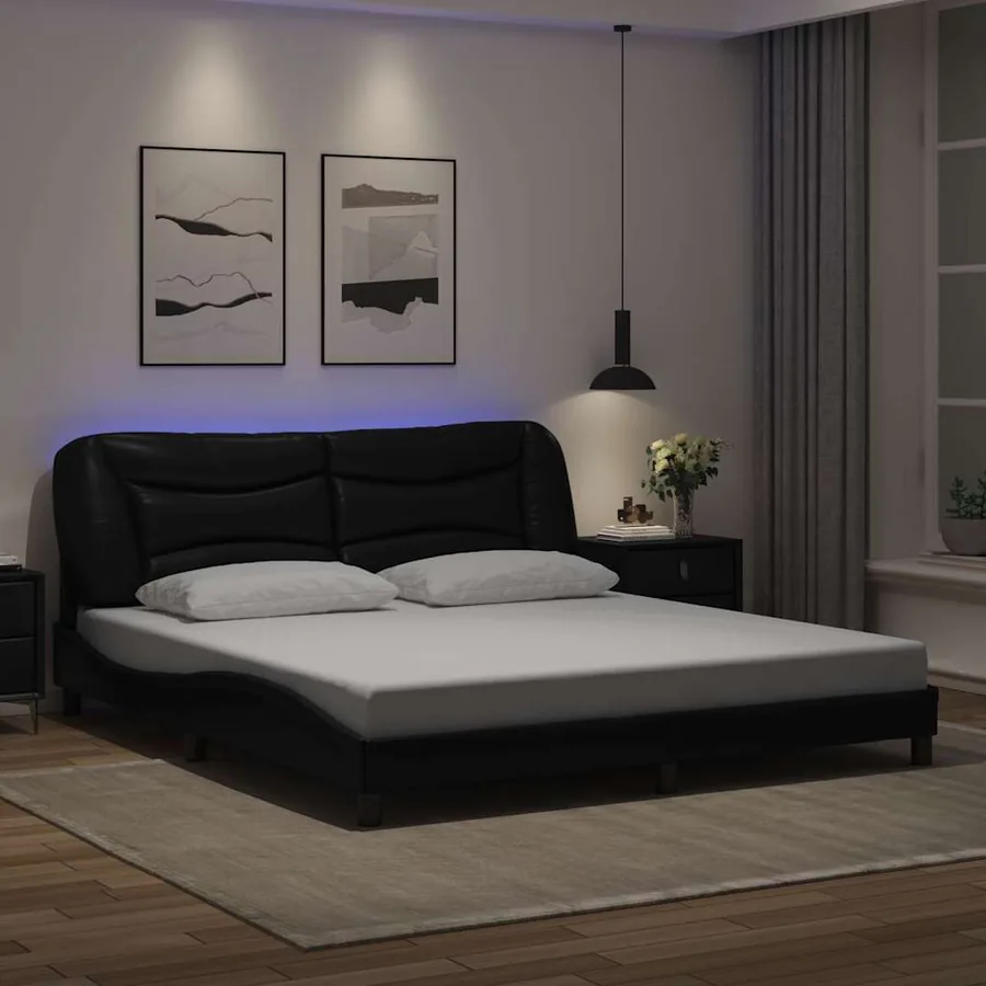 Cadre de lit avec LED sans matelas Hvar noir 180x200 cm