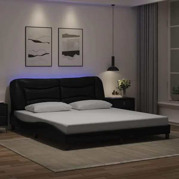 Cadre de lit avec LED sans matelas Hvar noir 180x200 cm