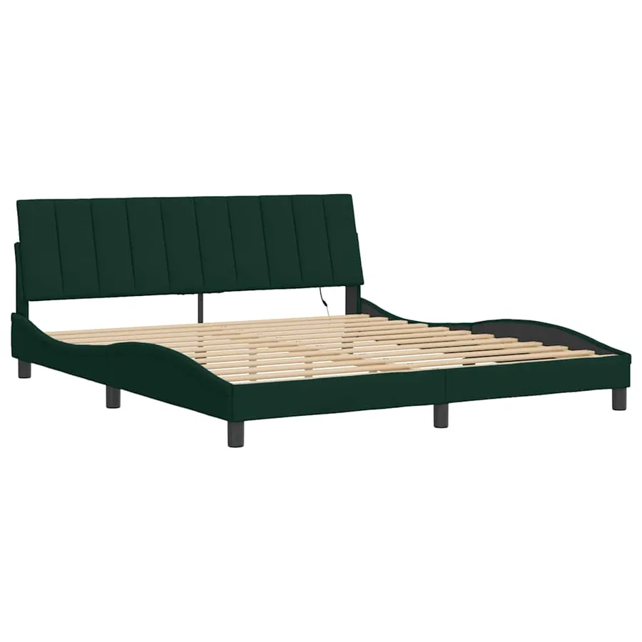 Cadre de lit avec LED sans matelas Hanko vert foncé 180x200 cm velours - 3