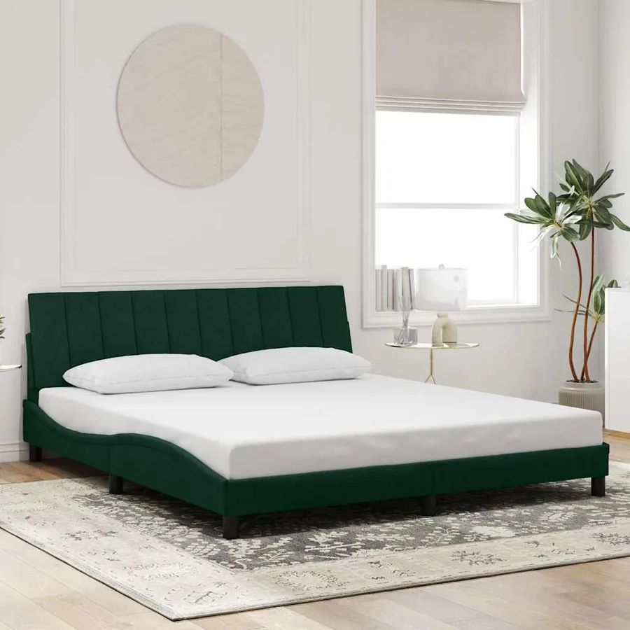Cadre de lit avec LED sans matelas Hanko vert foncé 180x200 cm velours - 4
