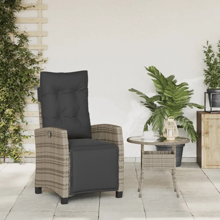 Chaise inclinable de jardin et repose-pied gris résine tressée - 3