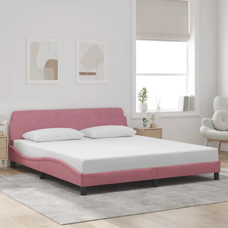 Cadre de lit avec tête de lit Dover rose 180x200cm velours