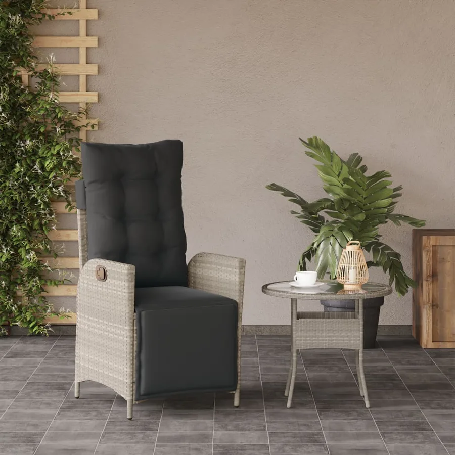 Chaise inclinable de jardin et repose-pied mélange beige rotin - 15