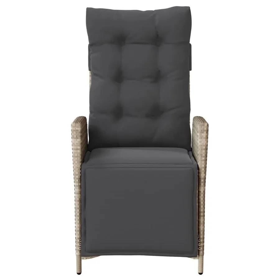 Chaise inclinable de jardin et repose-pied mélange beige rotin - 16