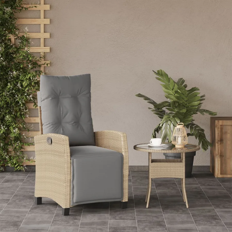 Chaise inclinable de jardin et repose-pied mélange beige rotin - 3