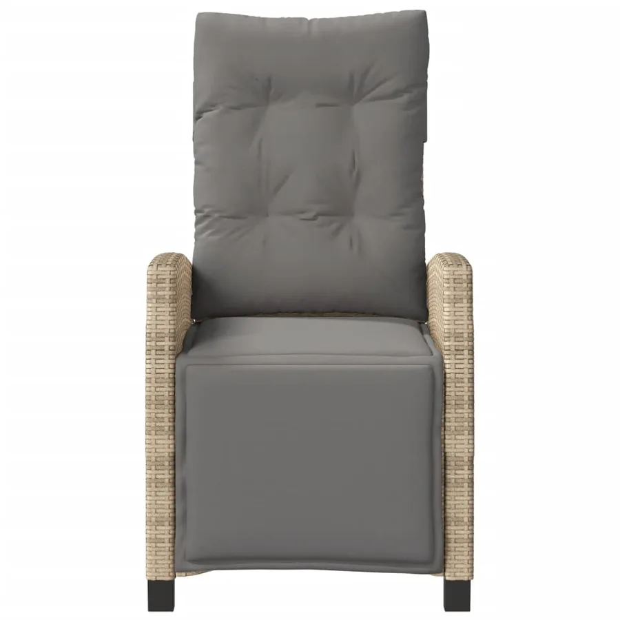 Chaise inclinable de jardin et repose-pied mélange beige rotin - 4