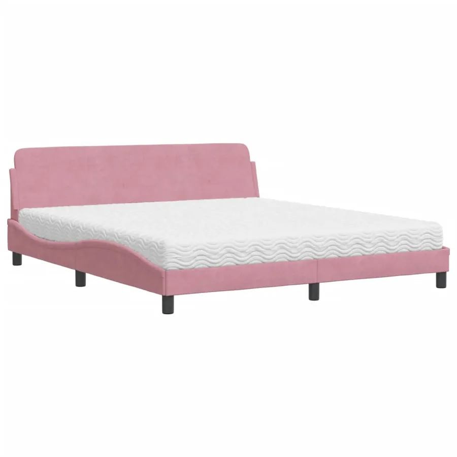 Lit avec matelas Dover rose 180x200 cm velours - 2