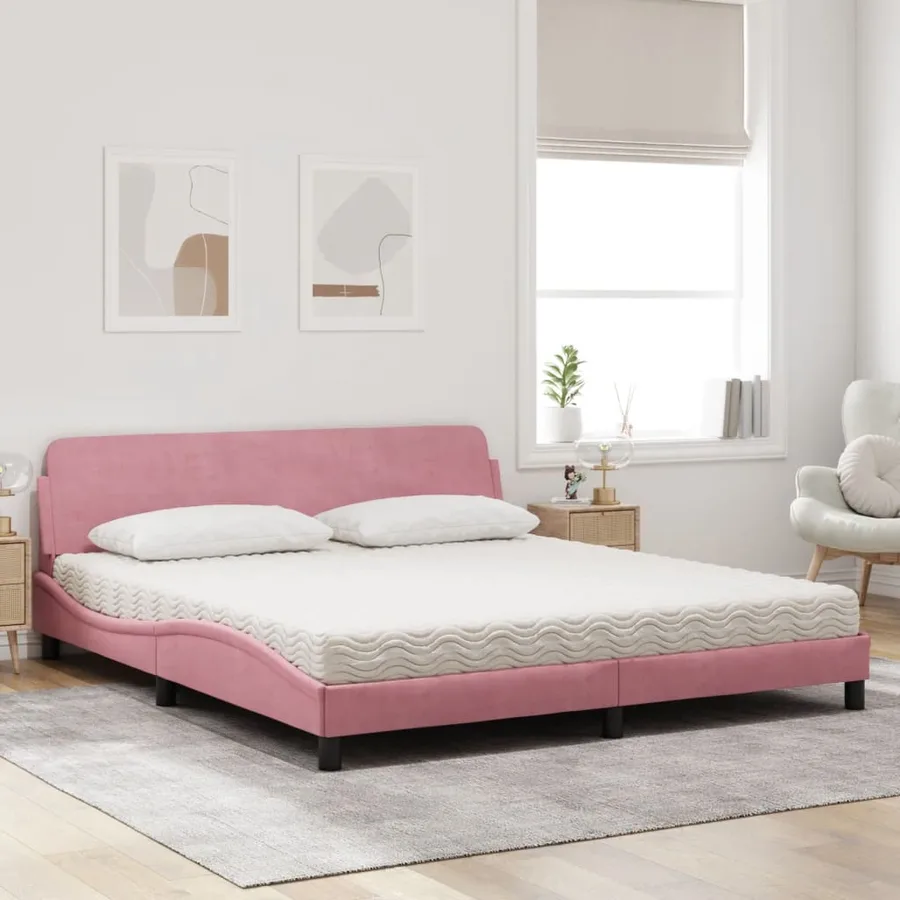Lit avec matelas Dover rose 180x200 cm velours - 3