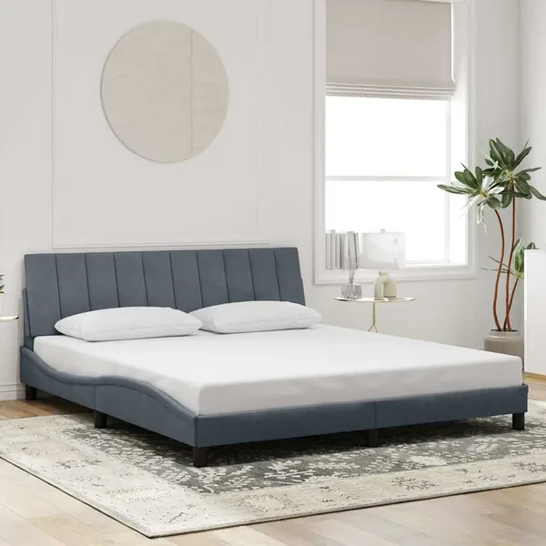 Cadre de lit sans matelas Hanko gris foncé 180x200 cm velours