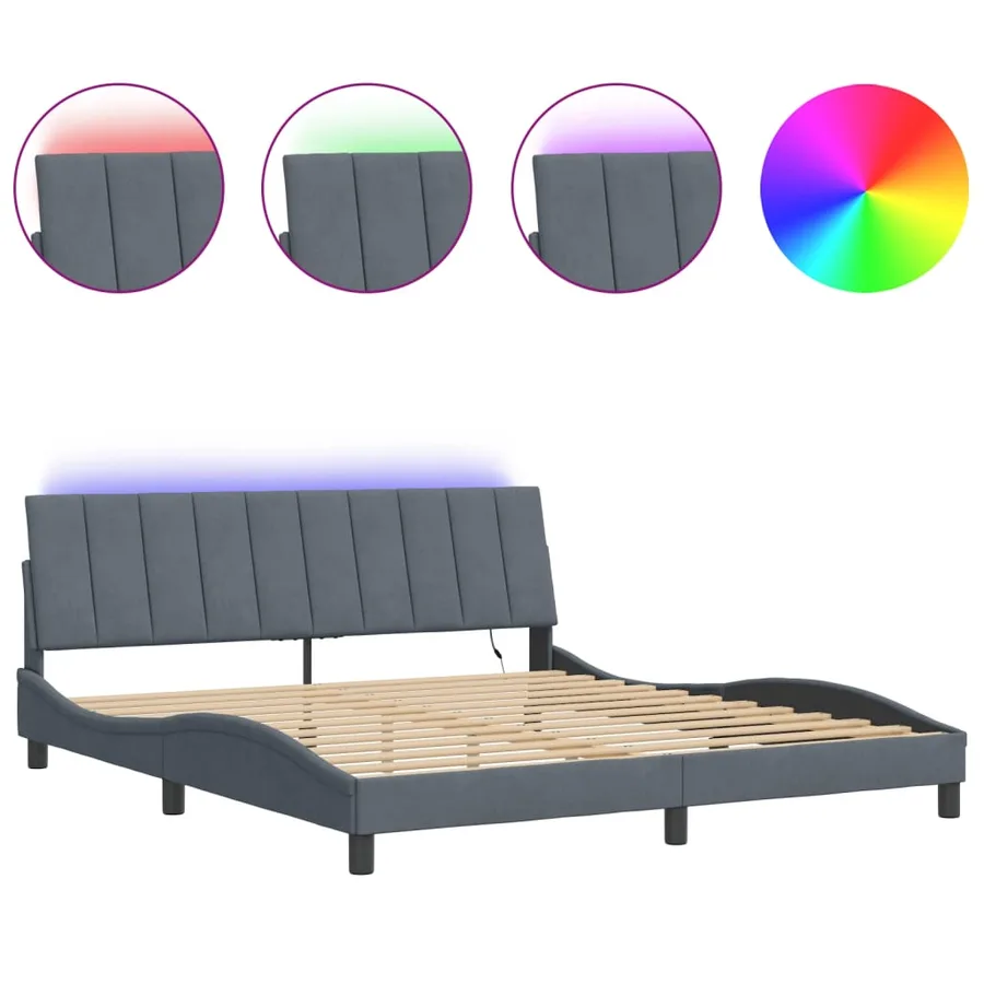 Cadre de lit avec LED sans matelas Hanko gris foncé 180x200cm velours - 2