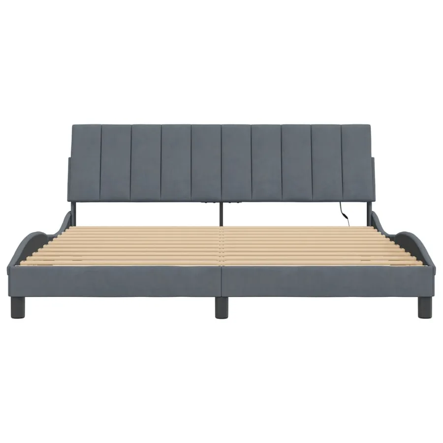Cadre de lit avec LED sans matelas Hanko gris foncé 180x200cm velours - 6