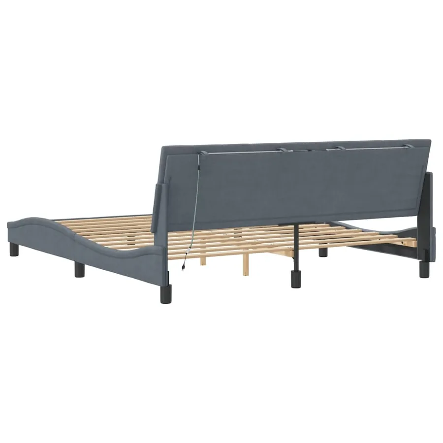 Cadre de lit avec LED sans matelas Hanko gris foncé 180x200cm velours - 8
