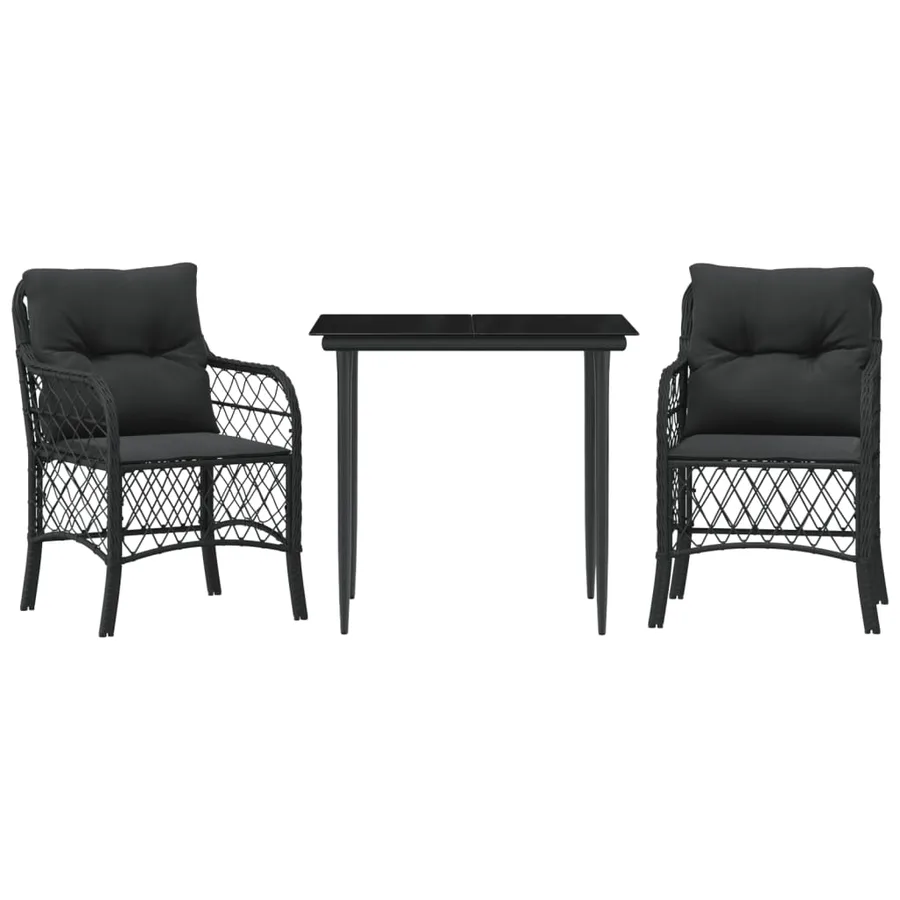 Ensemble de bistro 3 pcs avec coussins noir résine tressée - 2