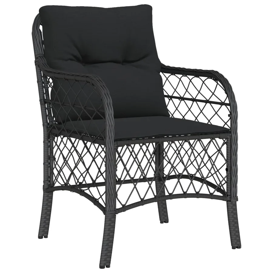 Ensemble de bistro 3 pcs avec coussins noir résine tressée - 3