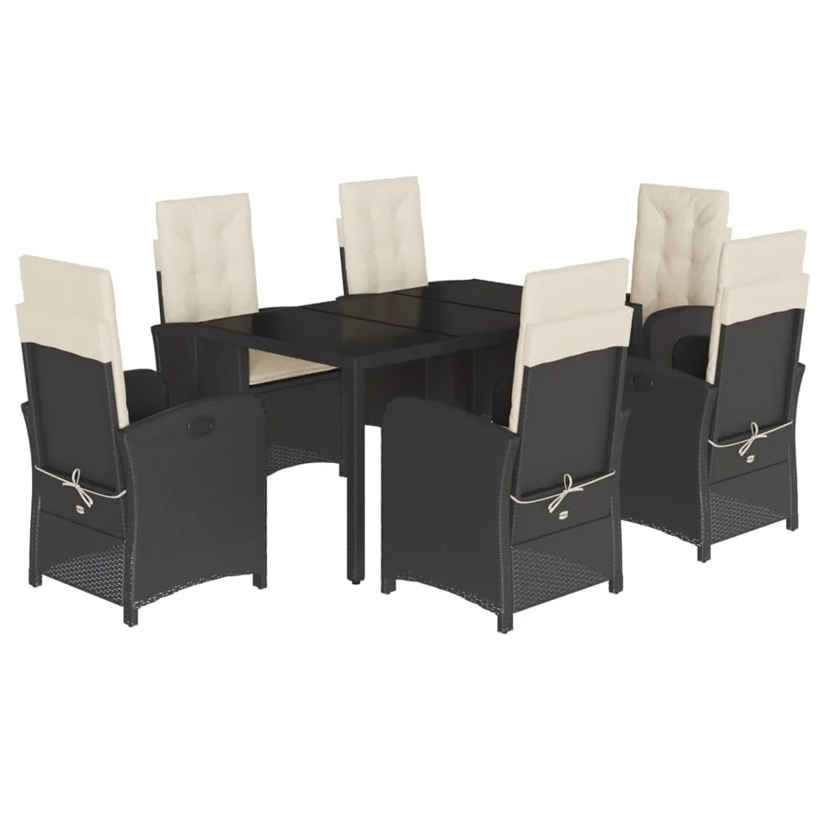Ensemble à manger de jardin coussins 7pcs Noir Résine tressée - 2