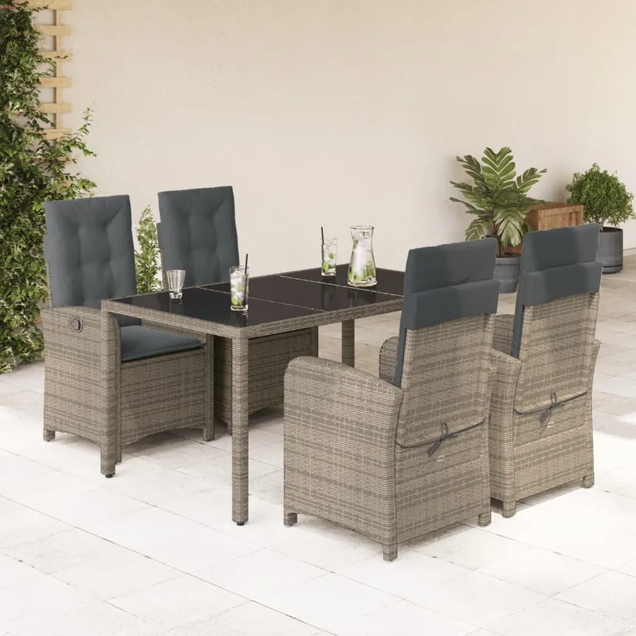 Ensemble à manger de jardin 5 pcs coussins gris résine tressée
