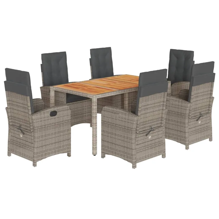 Ensemble à manger de jardin et coussins 7 pcs gris rotin - 2