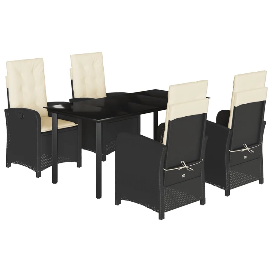 Ensemble à manger de jardin coussins 5pcs Noir Résine tressée - 2