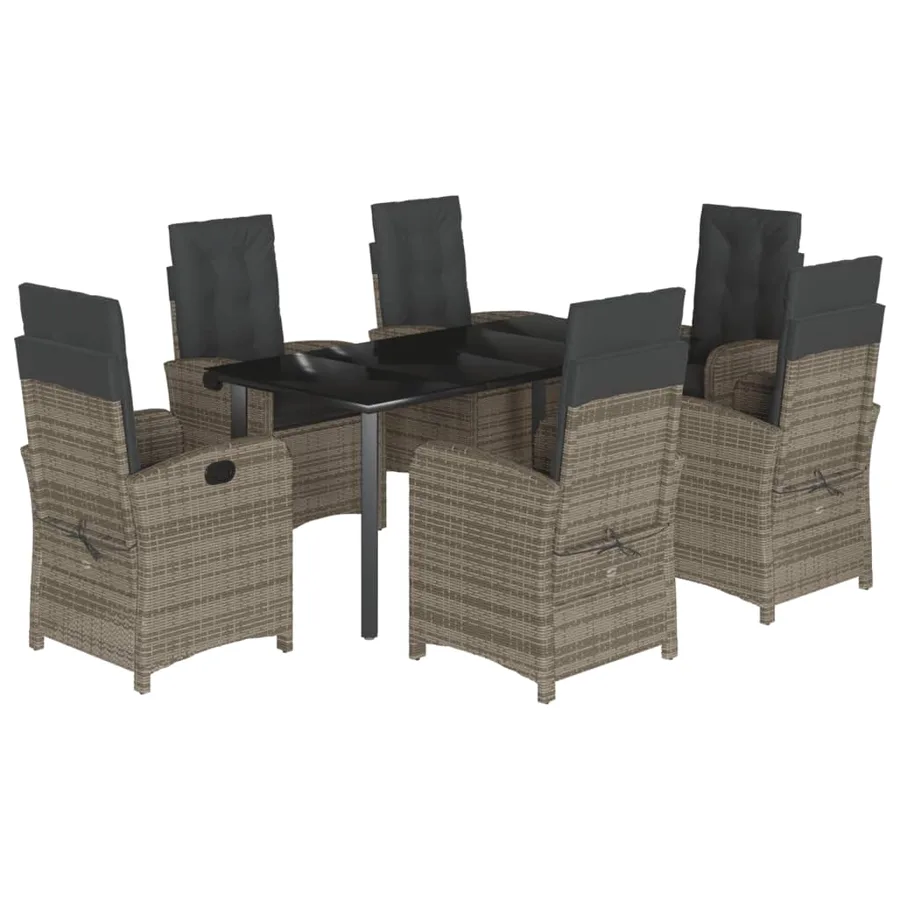 Ensemble à manger de jardin et coussins 7 pcs gris rotin - 2