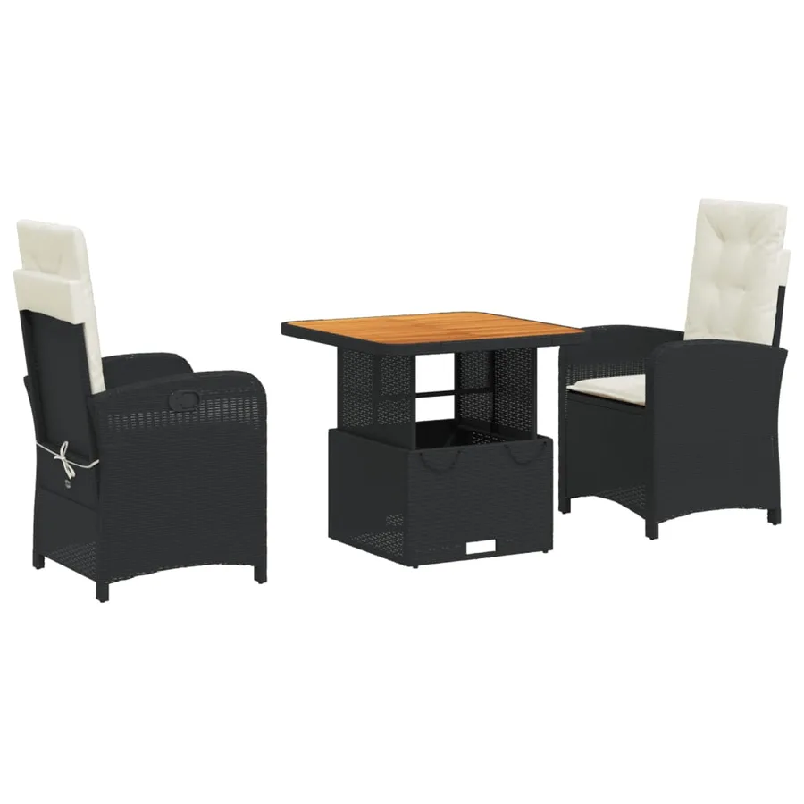 Ensemble à manger de jardin avec coussins 3 pcs Noir - 2