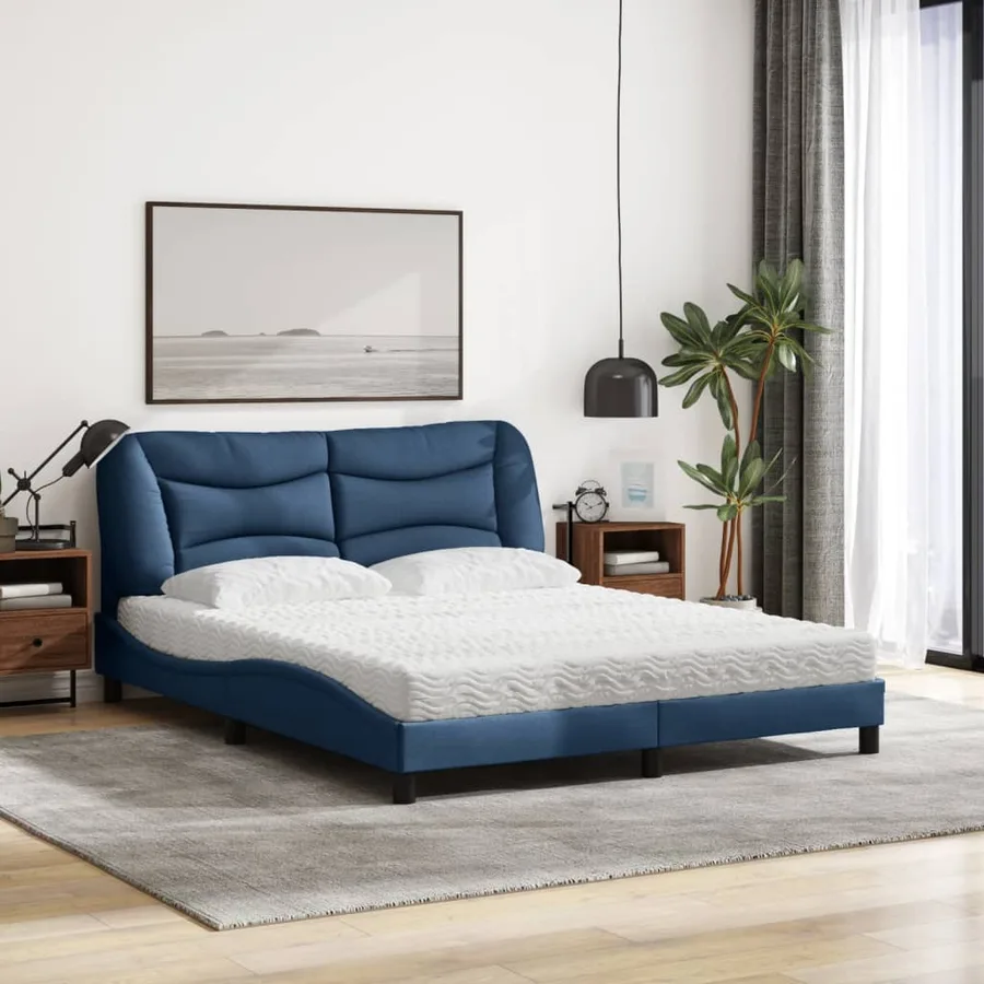 Lit avec matelas Hvar bleu 160x200 cm tissu - 3