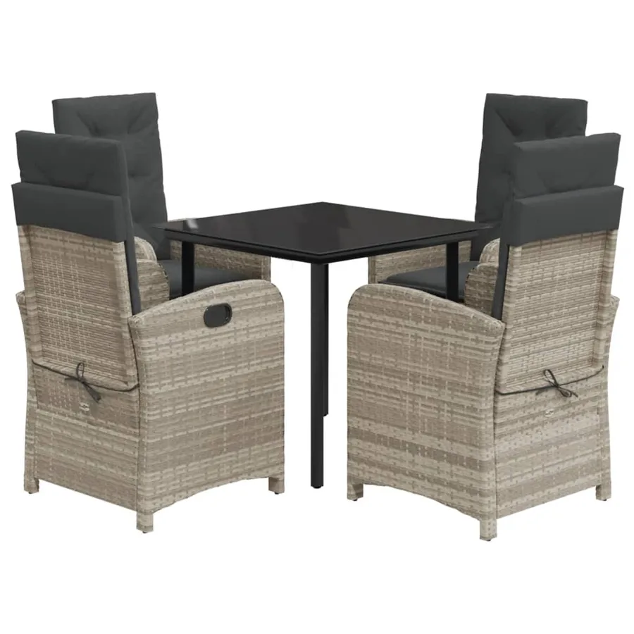 Ensemble à manger de jardin et coussins 5 pcs gris clair rotin - 2