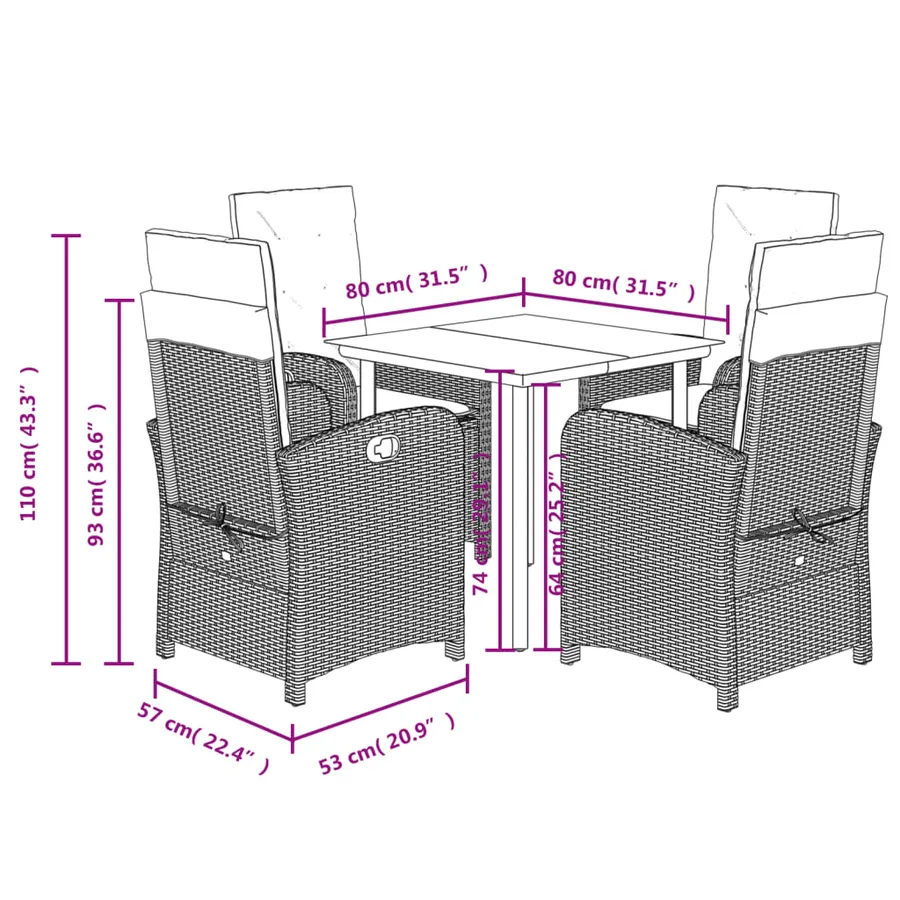 Ensemble à manger de jardin et coussins 5 pcs gris clair rotin - 9