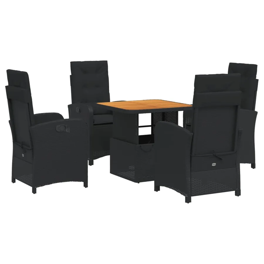 Ensemble à manger de jardin coussins 5pcs Noir Résine tressée - 2