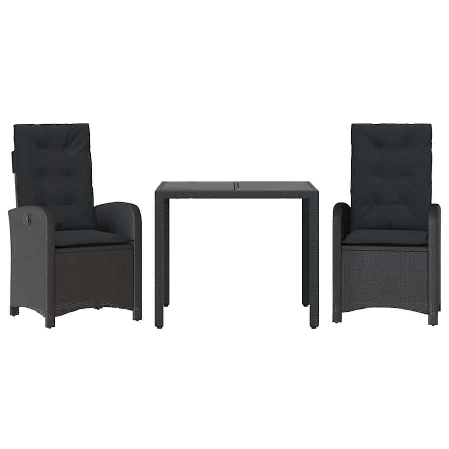 Ensemble à manger de jardin avec coussins 3 pcs Noir - 2