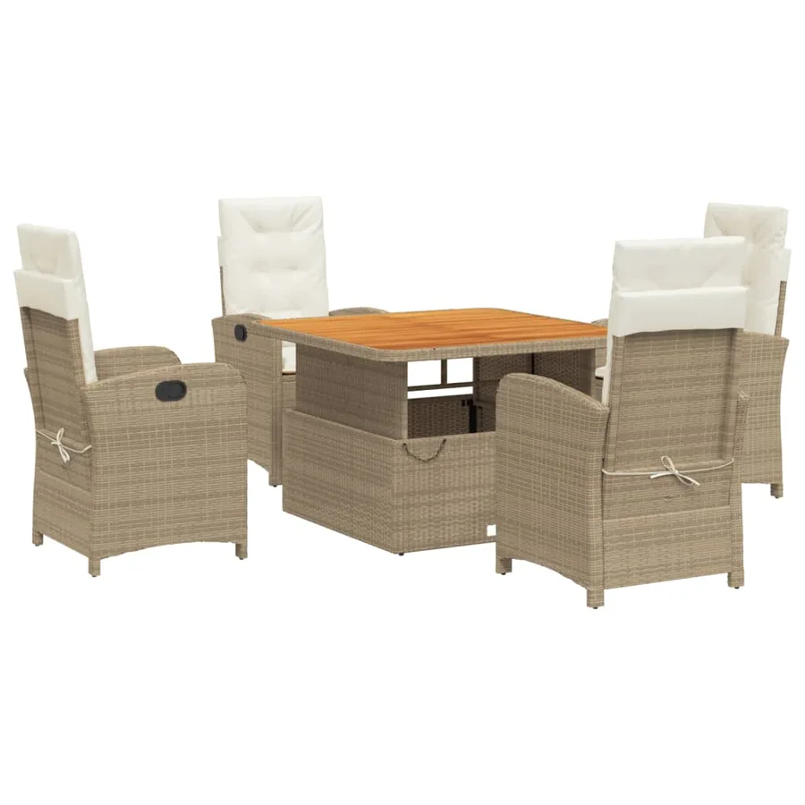 Ensemble à manger de jardin avec coussins 5pcs Beige poly rotin - 2