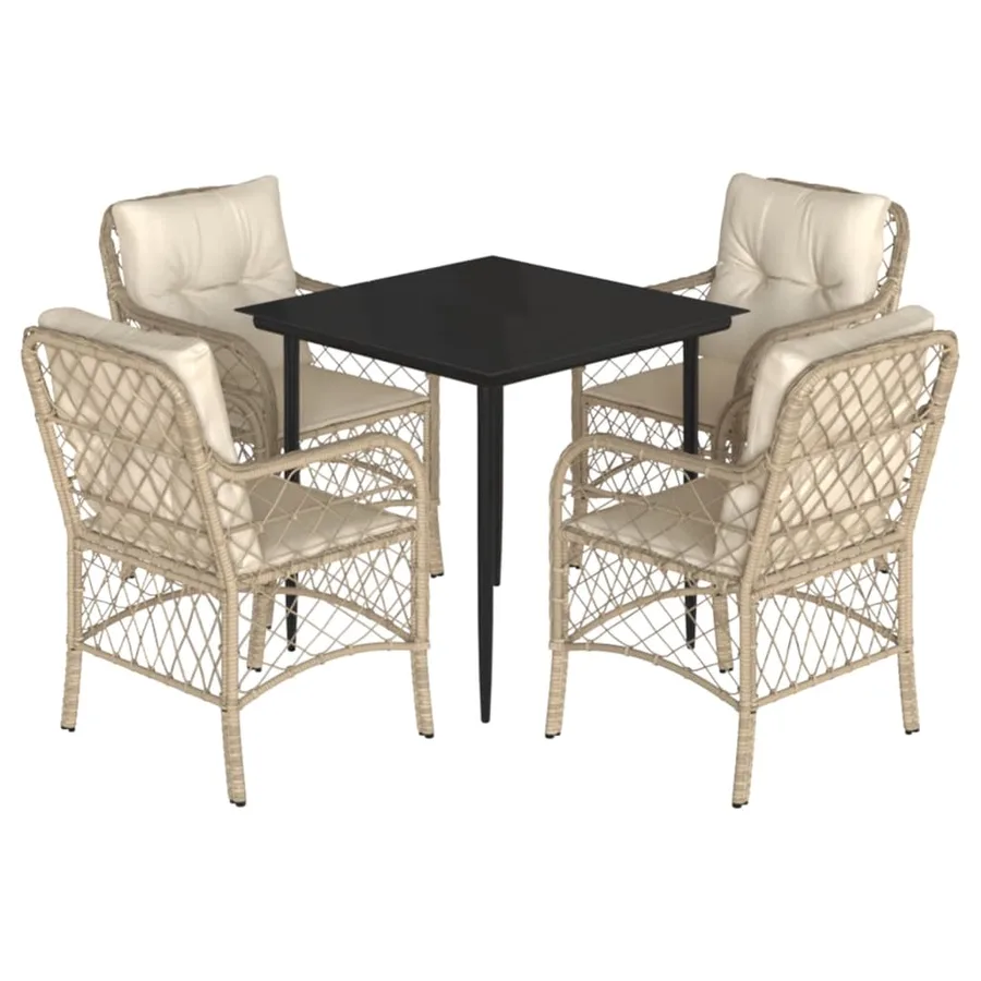 Ensemble à manger de jardin avec coussins 5pcs Beige poly rotin - 2