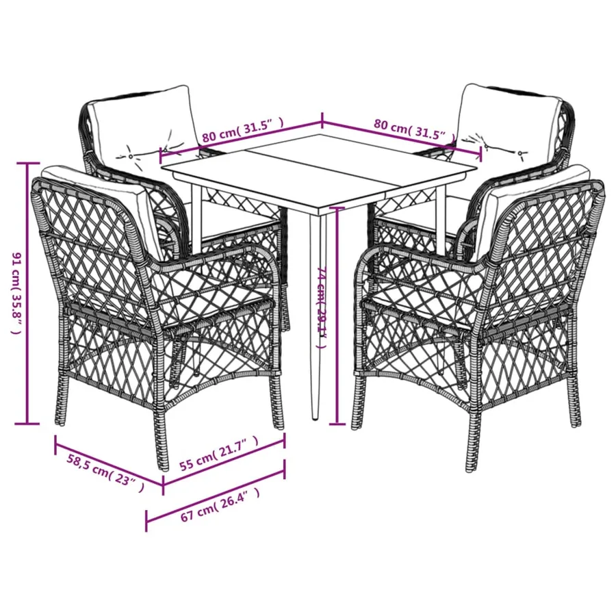 Ensemble à manger de jardin avec coussins 5pcs Beige poly rotin - 7