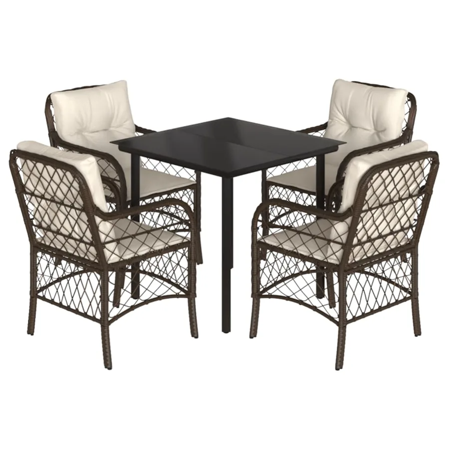 Ensemble à manger de jardin 5 pcs et coussins marron poly rotin - 2
