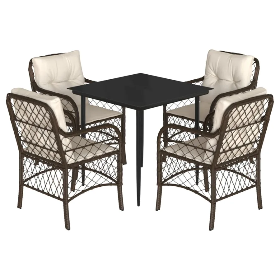 Ensemble à manger de jardin 5 pcs et coussins marron poly rotin - 2