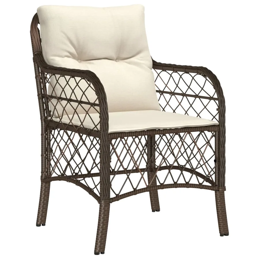 Ensemble à manger de jardin 5 pcs et coussins marron poly rotin - 3