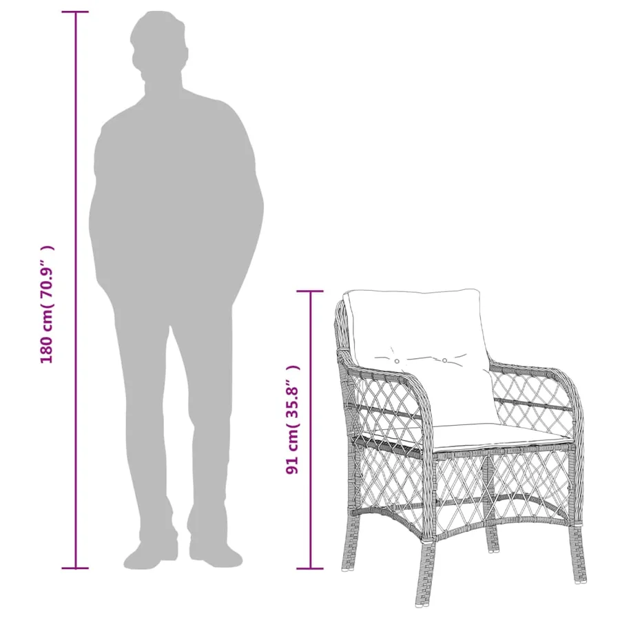 Ensemble à manger de jardin 5 pcs et coussins marron poly rotin - 8