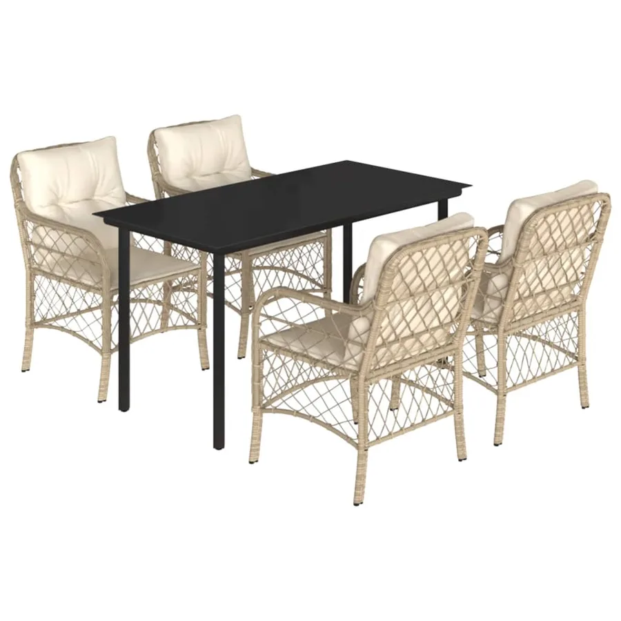 Ensemble à manger de jardin avec coussins 5pcs Beige poly rotin - 2