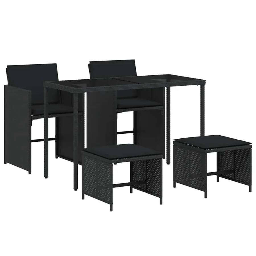 Ensemble à manger de jardin coussins 5pcs Noir Résine tressée - 2